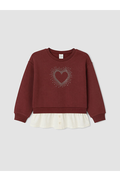 LC Waikiki Lcw Kids Burgundy Stoned Girls' Thick Sweatshirt