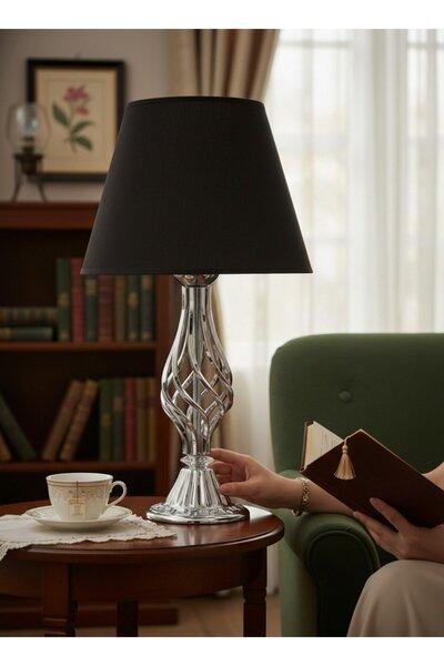Dekovien Black Fabric Headboard Metal Twisted Legs Modern Lampshade 50X25Cm