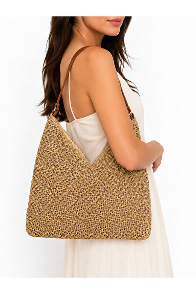whisperpro Wicker Knitted Leather Detailed Stylish and Elegant Women's Should...