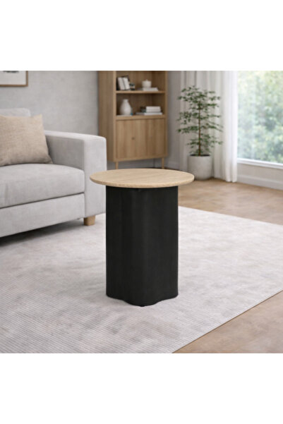 Palma homez Round side table with beige top and black base 45 x 55 cm