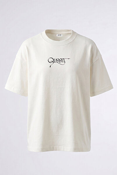 Anetos Queen Design Printed Oversize White T-Shirt