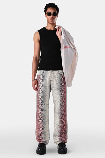 2Y PREMIUM Kırmızı Taş Detaylı Baskılı Straight Jean