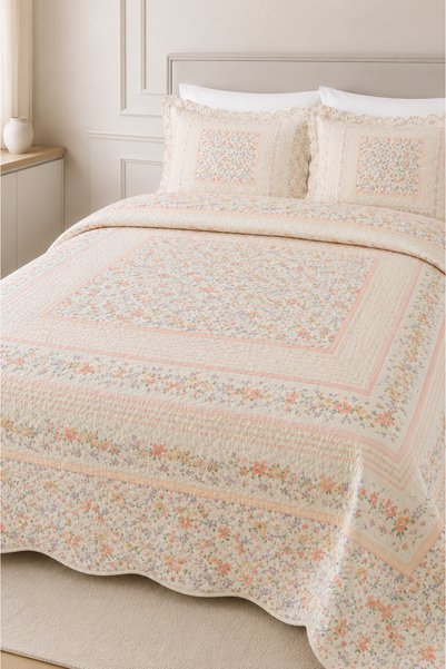 Hig Store طقم مفرش سرير مزدوج/كبير الحجم مبطن بنمط هدية الزفاف من جندليك، مقاس 250x260، غطاء سرير 50x70، 2 غطاء وسادة