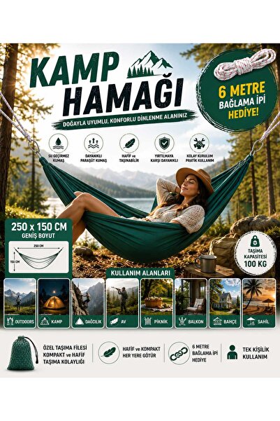 ASG GABARDİN KUMAŞ KAMP HAMAĞI 6 METRE BAĞLAMA İPİ HEDİYE 250X150 BÜYÜK EBAT