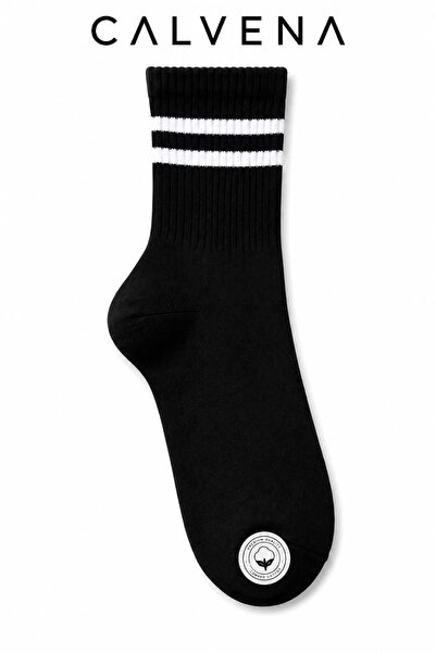 Calvena Unisex 6 Pairs Cotton Woven Striped Short Tennis College Socks