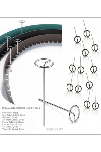 Hobby Craft Çim Ayırıcı Kazık | 10 Adet * 15 cm Uzunluk | 4MM Galvanizli Pasl...
