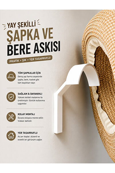 Genç 3D Yay Şekilli Şapka ve Bere Askısı - Duvara Monte Kep ve Şapka Düzenley...