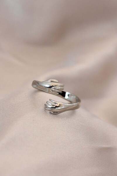 Inure Jewelry خاتم نموذج أيدي معدنية فضية اللون قابلة للتعديل