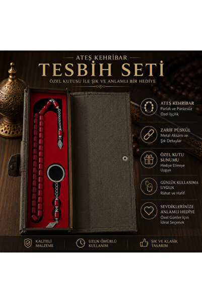 ATEŞ KEHRIBAR TESBIH SETI VE OZEL KUTU