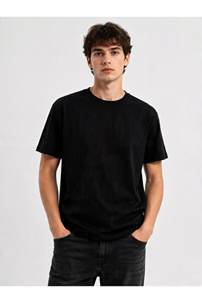 TrendAllStore Men's Black Color Short Sleeve Basic Pattern Crew Neck Comfort ...