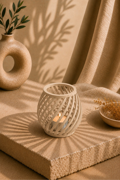 3D BASKI EVRENİ Dağ Teknoloji Spiral Dekoratif Mumluk | 3D Baskı Tealight Mumluk