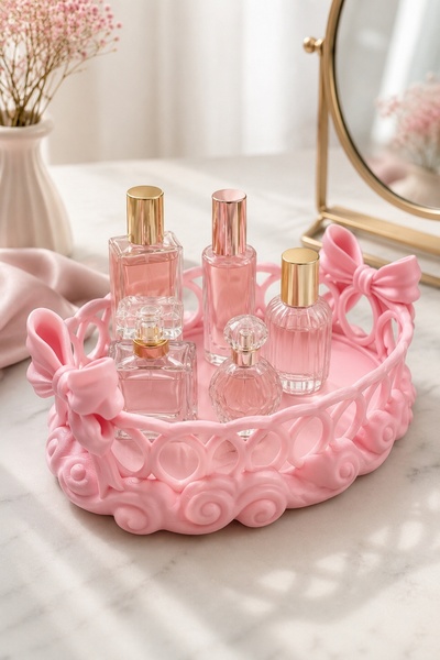 BB Craft Decorative Bow Detail Jewelry and Perfume Organizer Tray |   22X14X8...