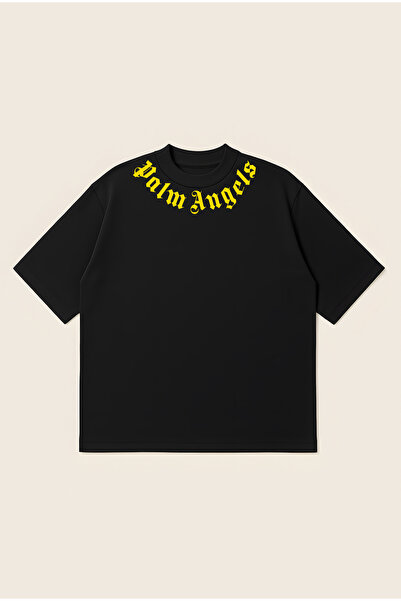 Moon Dancer Palm Angels Neck Yellow Logo Printed Oversize Boxy Cut Unisex 100...