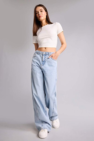 DeFacto Pantaloni largi cu talie înaltă, indigo deschis H6905AX26AU