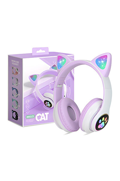 Empressco Kablosuz Kedi Kulağı Detaylı Bluetooth Kulaklık Işıklı Rgb Çocuk Oy...