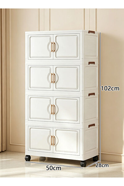 CozyBox خزانة تخزين قابلة للطي بعرض 50 سم و4 طبقات مع أبواب وعجلات