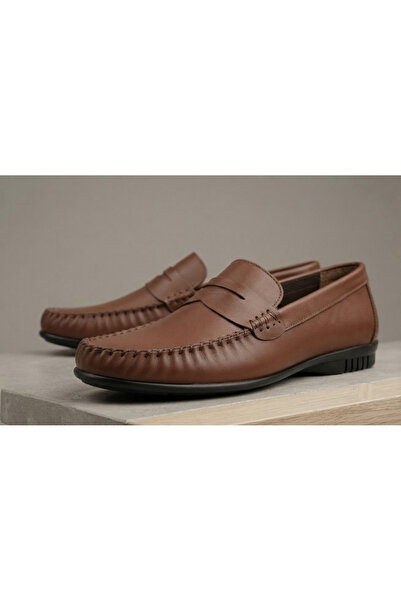 ERDOĞAN TULGAR Genuine Soft Leather Dark Brown Plain Buckle-Free Casual Loafe...