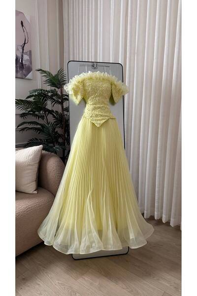 Dubai Soft Lemon Yellow Evening Dress, Combining Delicacy and Elegance with a...