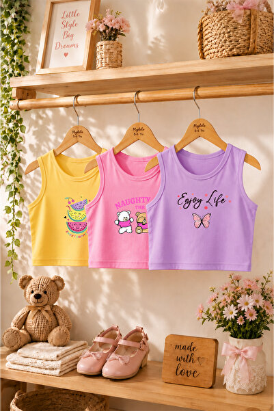 MYADA Tarz Baskılı Kız Çocuk 3'lü Crop Set 24675 24674 24649