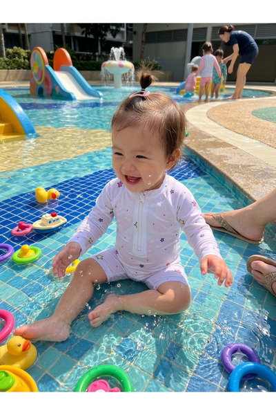 Purple Kids Kız Bebek Uzun Kol Tulum Mayo Yıldız Detaylı