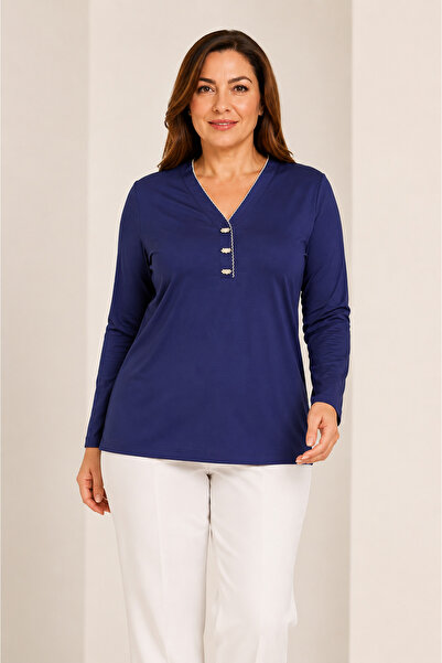 bihan store Women's V-Neck Button Detailed Long Sleeve Women's Blouse Y26-700...