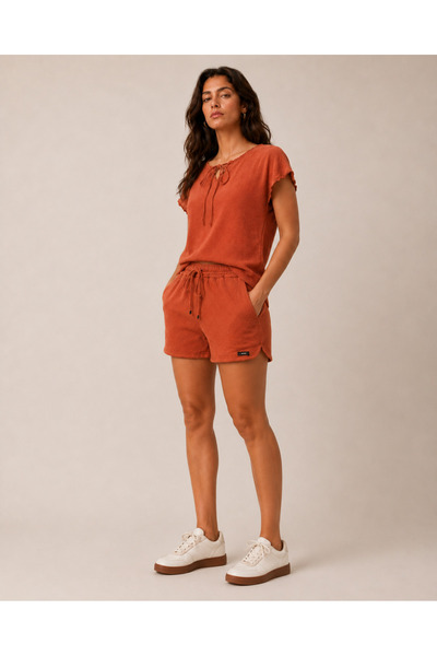 just wear zt Women's Tie-Detail Blouse Shorts Set