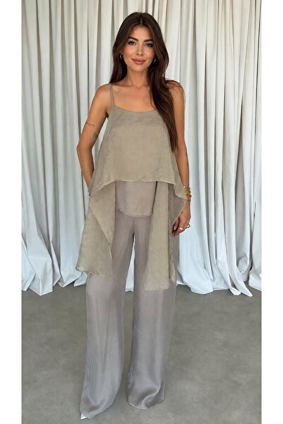 My Blog Mink Thin Adjustable Strap Blouse and Trouser Set with Insert Detail ...