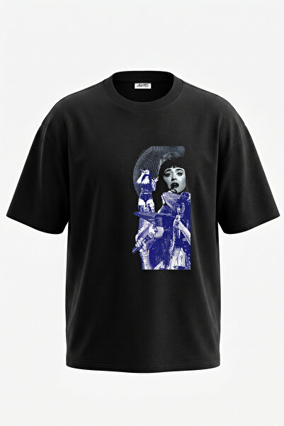 Anetos Canli Design Printed Oversize Black T-Shirt