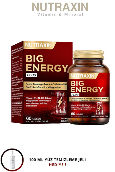 Nutraxin Big Energy Plus 60 Tablet Taurin, L-Karnitin, NADH, Kore ginsengi, Z...