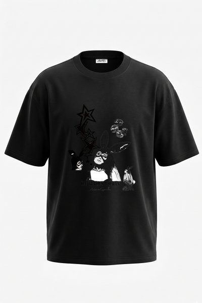 Anetos Dangerous Woman_6 Design Printed Oversize Black T-Shirt