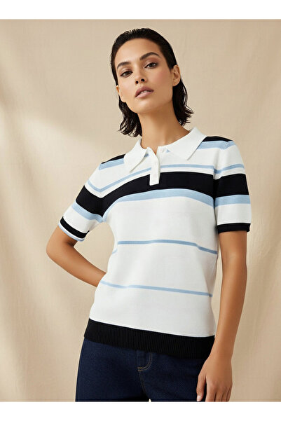 FAV STRIPE COLLAR KNIT TOP