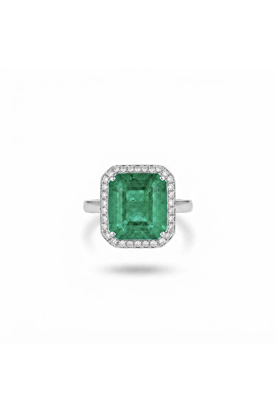 h&b design jewel خاتم حجر مربع أخضر من الفولاذ