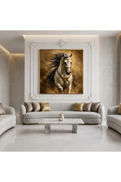 Ghaith Store Golden Luxury Horse Canvas Wall Art Modern Wall Decor for Counci...