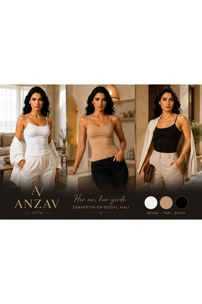 AV ANZAV 1574 Women's Seamless Thin Strap Ribbed Tank Top - Soft Texture - 3-...