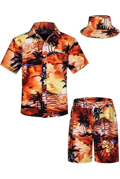 OEM Set cămașă hawaiană și pantaloni scurți pentru băieți, cu imprimeu tropic...
