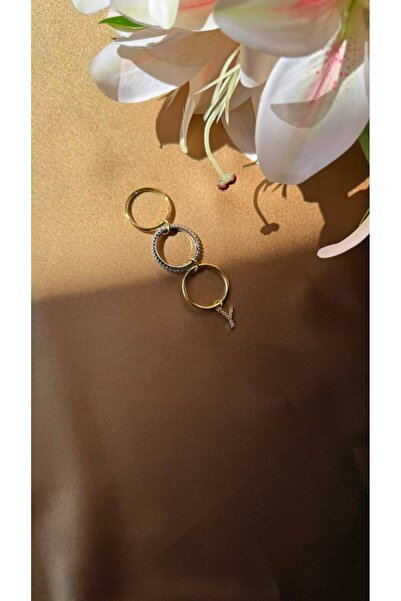 MonCheriAccessoire 14K Altın Kaplama Spinelli Harf Detaylı Yüzük