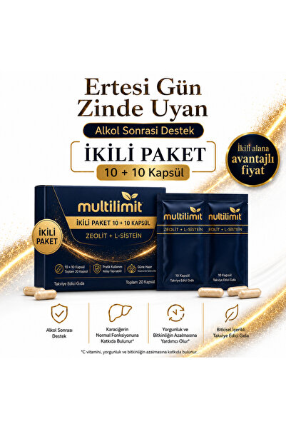 Multilimit Zeolit + L-Sistein Alkol Sonrası Destek 10+10 Kapsül İkili Paket