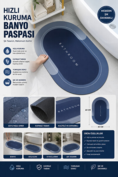 FTA TİCARET Quick Drying Non-Slip Bath Mat 40X60 cm |   Super Absorbent Soft ...