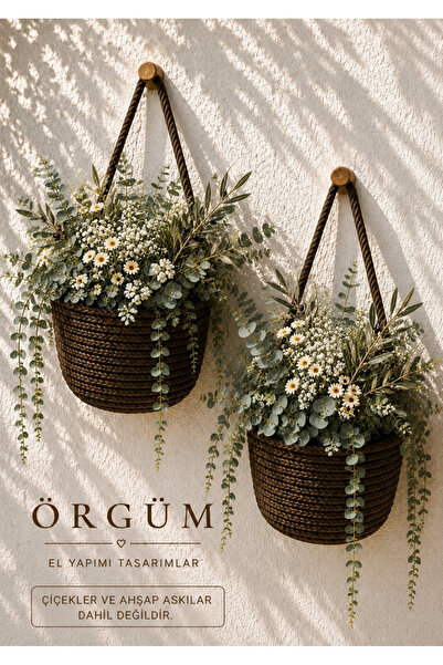 EGE ÖRGÜM Saksılık Mini Dekoratif Sepet 2'li Mini Çiçeklik 12x10 Cm(BİTKİLER ...