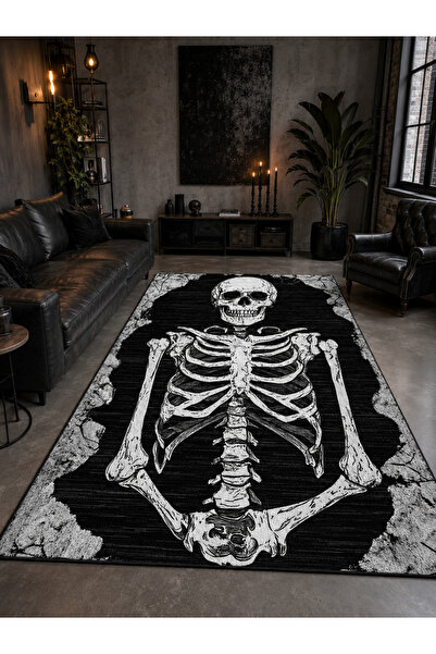RUGRUMBA Kaymaz Taban İskelet Desen Halloween Cadılar Bayramı Desenli Genç Od...