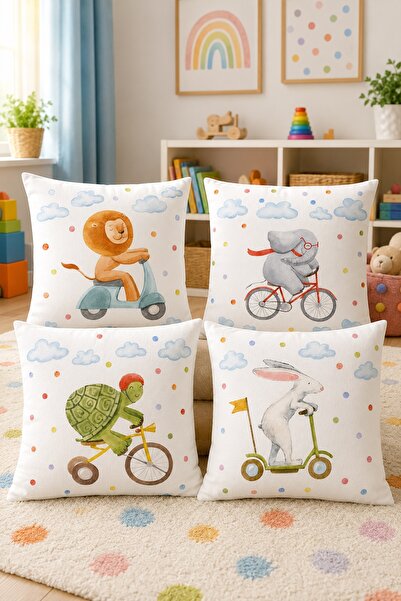 EVPANYA Fast Animal Friends Patterned 4-Piece Kids and Baby Pillowcase Set