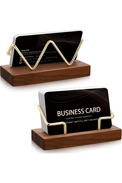 Arabest Business Card Holder for Desk,2-Pack,Walnut Wood & Metal Display Stan...