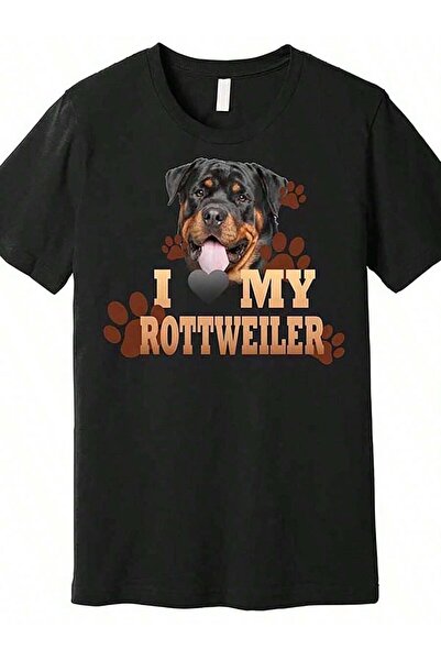 23ERVA أنا؟ ? تي شيرت MY ROTTWEILER بتصميم جرافيك أنيق باللون الأسود مع تصميم...