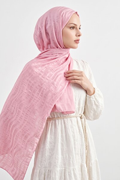 InStyle Dalga Desen Pembe Jakarlı Pamuk Şal