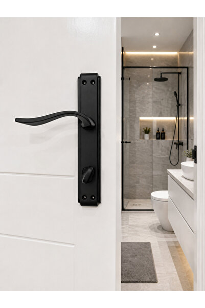 Sofuoğlu Pınar Aynalı Banyo WC Kapı Kolu Mat Siyah