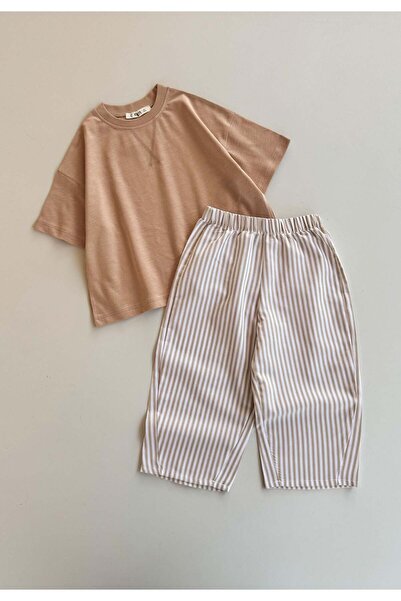 Cigit Oversize T-Shirt Set 2-10 Years Camel