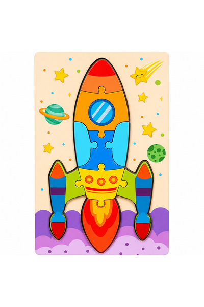 Stuniko ® Puzzle Montessori Rachetă Spațială din Lemn – Puzzle Educativ cu 9 ...