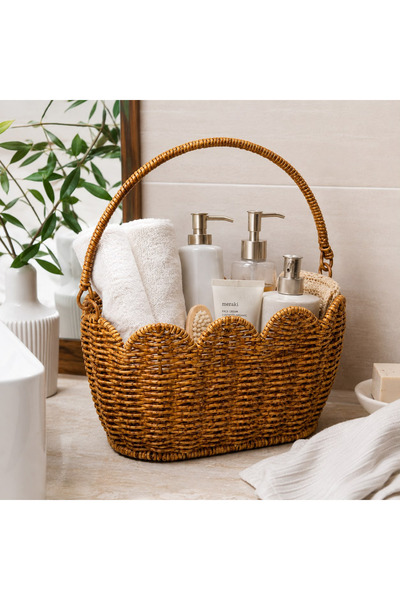 welcomein Large Beach and Picnic Basket with Woven Design – Decorative Wicker-Look Carrying Basket with Lid