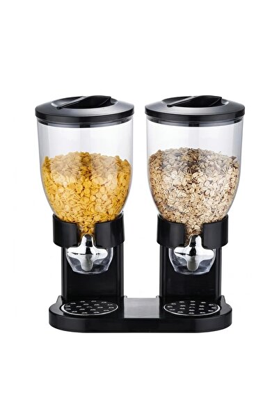 Bsr Dispenser cereale, dublu, dozare prin rotire, plastic, negru, 35x19 cm