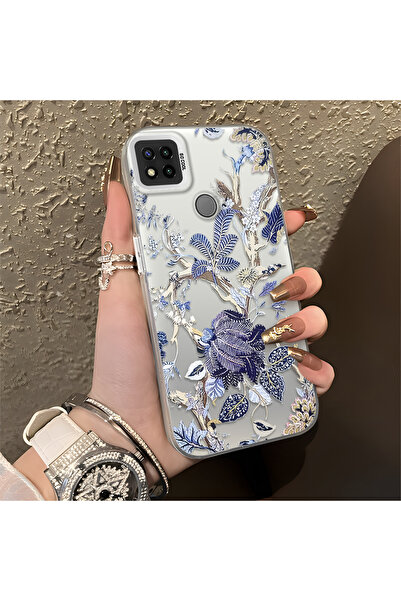 ARTISHELL Redmi 9C/10A Uyumlu Mavi Botanik Kuş Çiçek Deseni Darbeye Dayanıklı...